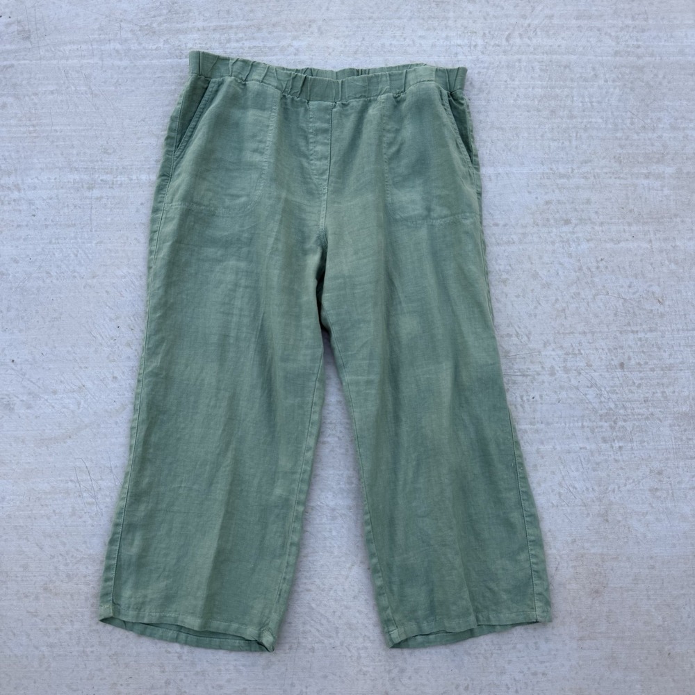 Cut loose Wide linen cropped trouser‎ size XL Green Lightweight Relaxed Costal